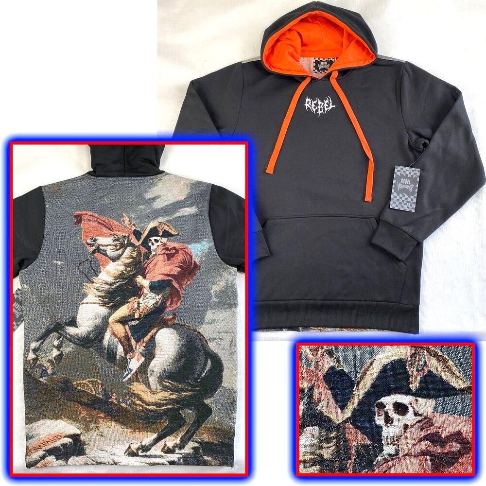 *NEW* REBEL VENGEANCE Napoleon Tapestry SKULL HOODIE! Black Fleece SWEATSHIRT M